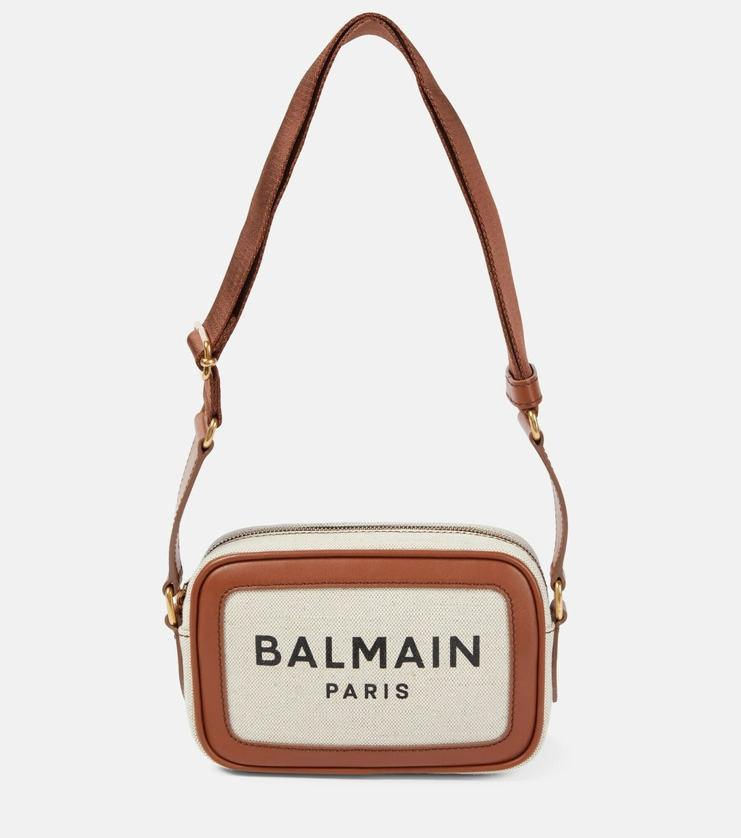 BALMAIN B-ARMY 18 LEATHER TRIMMED CANVAS CAMERA BAG