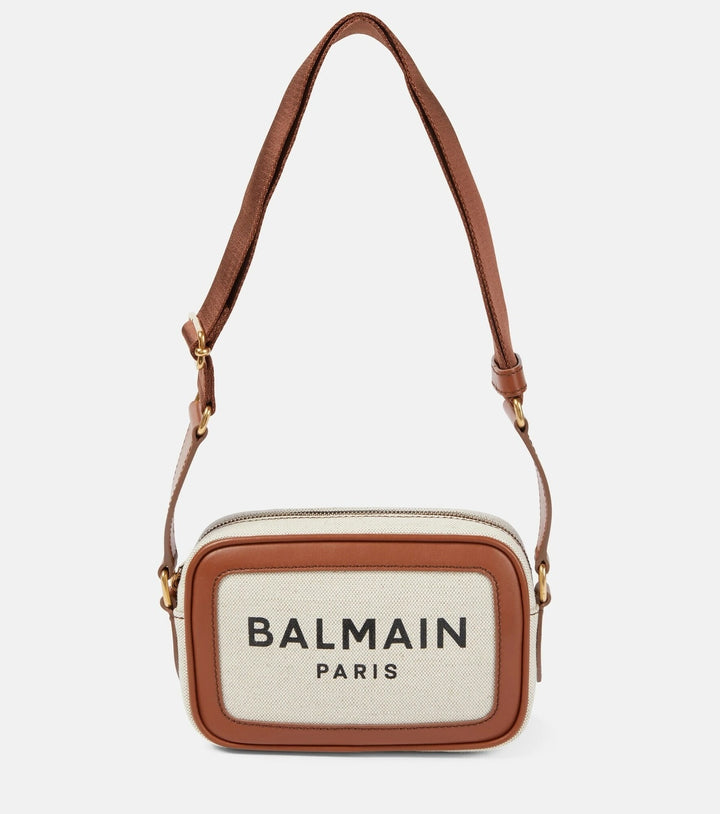 BALMAIN B-ARMY 18 LEATHER TRIMMED CANVAS CAMERA BAG