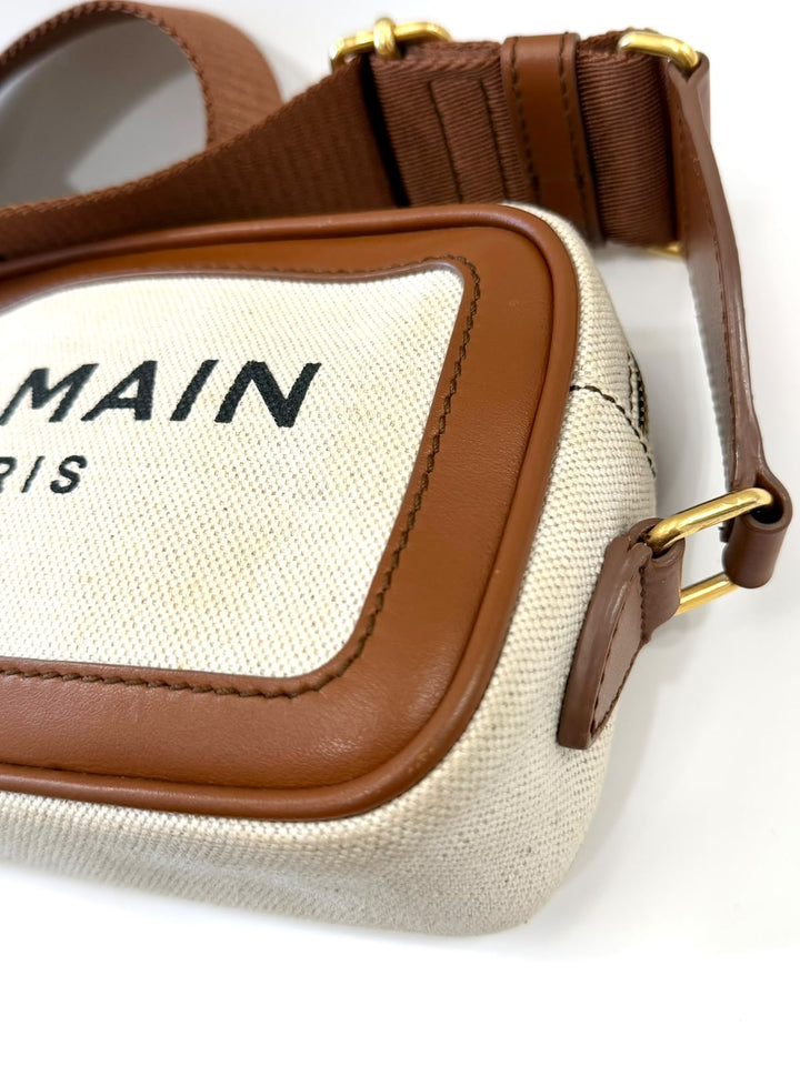 BALMAIN B-ARMY 18 LEATHER TRIMMED CANVAS CAMERA BAG