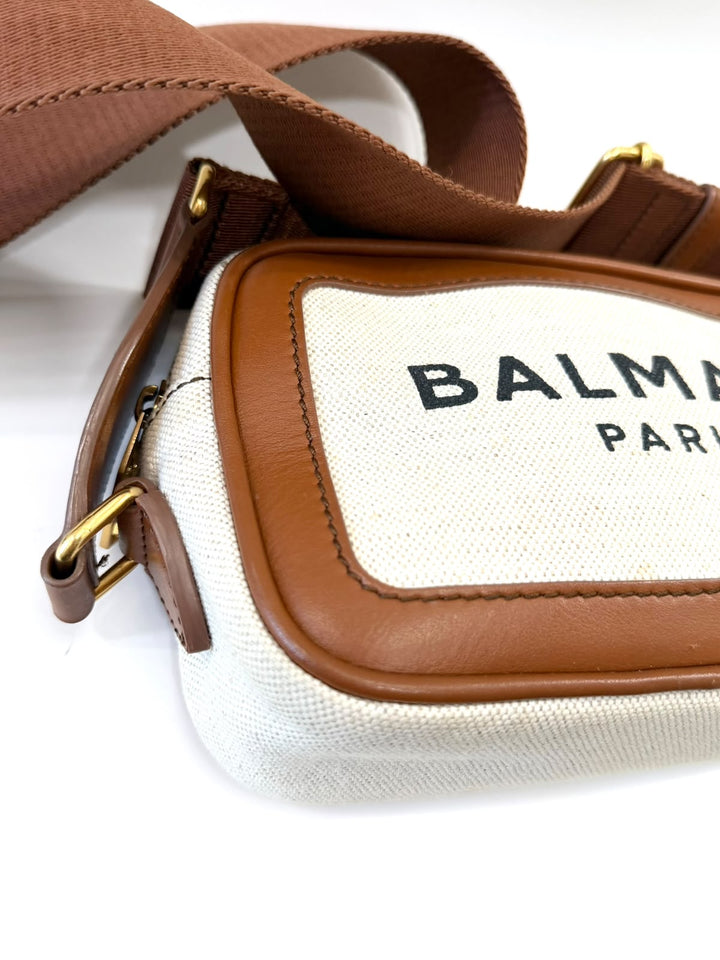 BALMAIN B-ARMY 18 LEATHER TRIMMED CANVAS CAMERA BAG