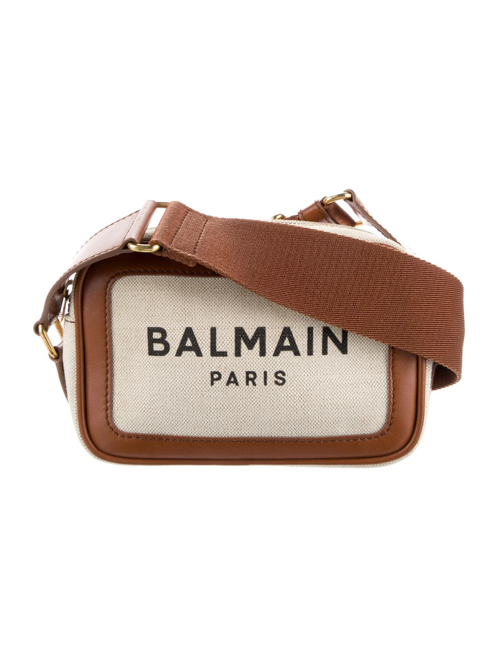 BALMAIN B-ARMY 18 LEATHER TRIMMED CANVAS CAMERA BAG