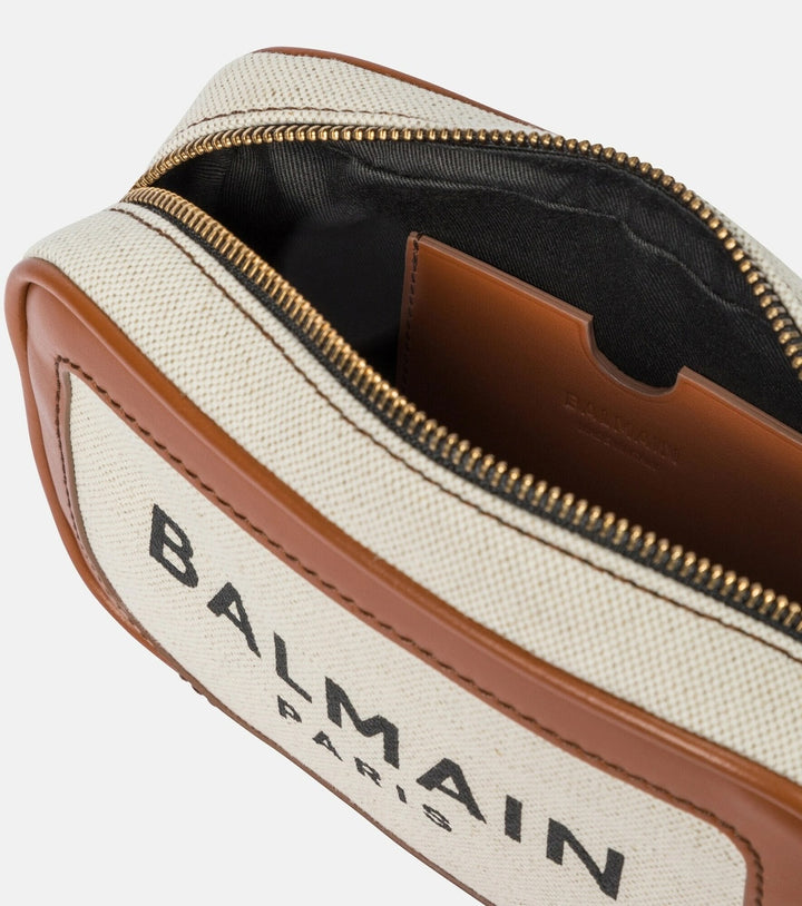 BALMAIN B-ARMY 18 LEATHER TRIMMED CANVAS CAMERA BAG