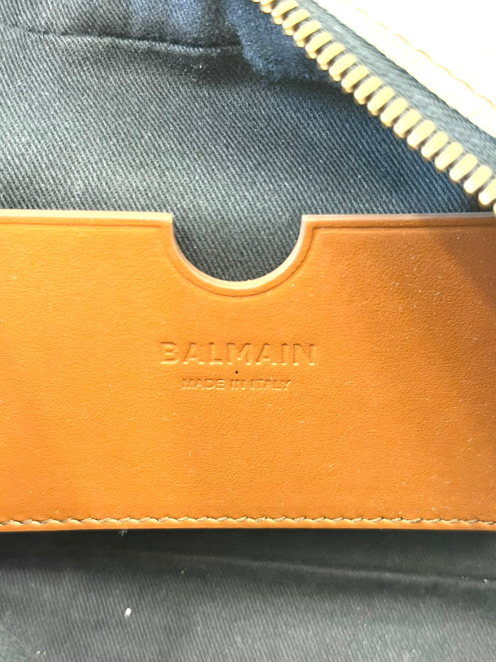 BALMAIN B-ARMY 18 LEATHER TRIMMED CANVAS CAMERA BAG