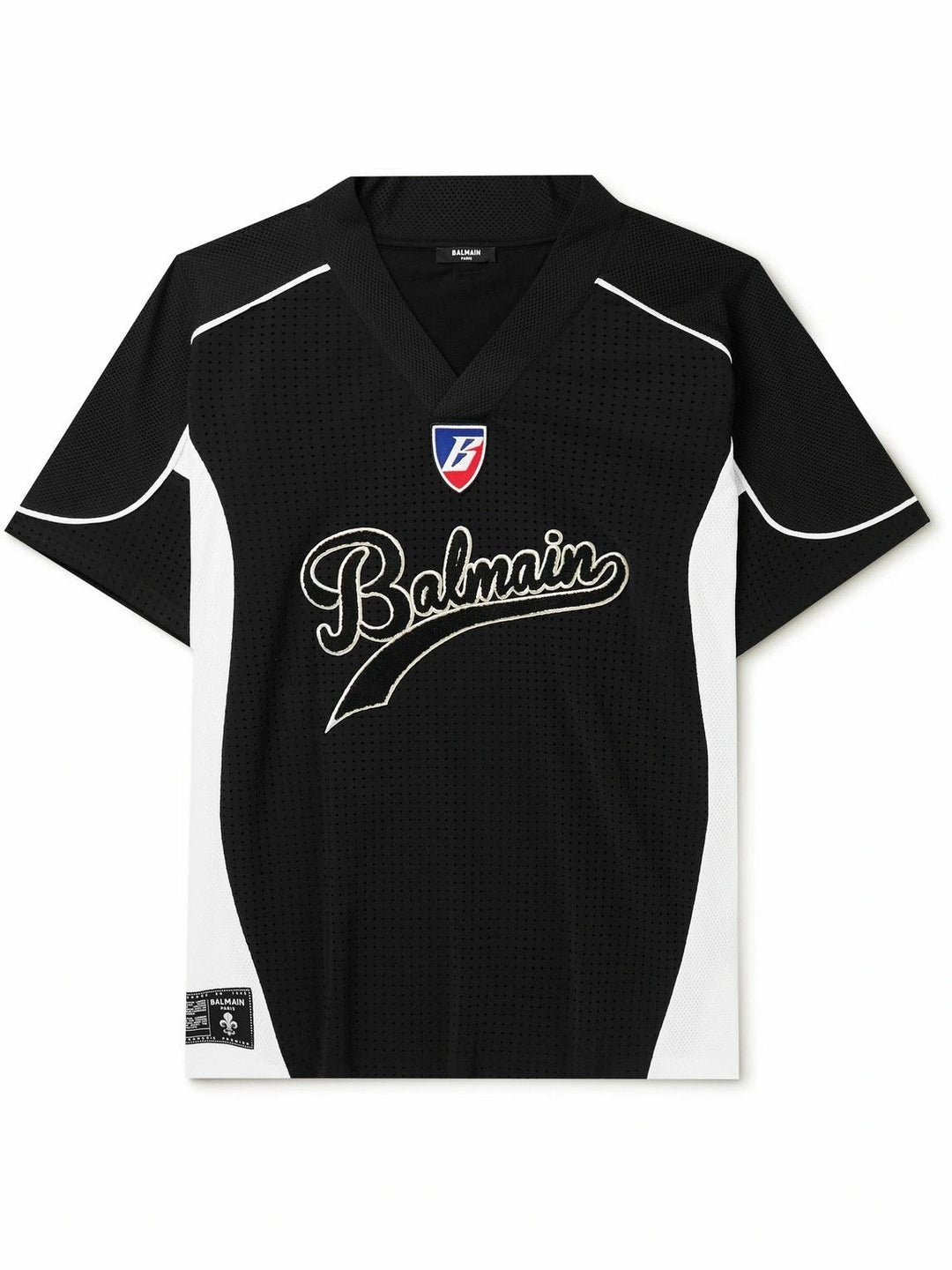 BALMAIN HOCKEY OVERSIZED LOGO APPLIQUED MESH T-SHIRT
