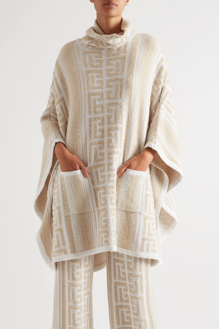 BALMAIN METALLIC JACQUARD KNIT PONCHO