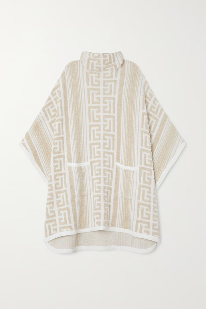 BALMAIN METALLIC JACQUARD KNIT PONCHO