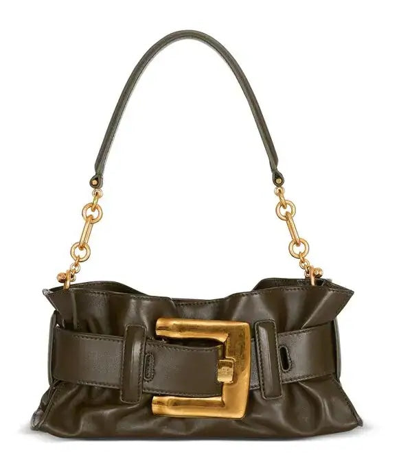 BALMAIN MINI ANTHEM CALFSKIN LEATHER SHOULDER-CLUTCH BAG