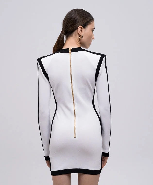 BALMAIN V-NECK BUTTON WRAP BODY-CON MINI DRESS