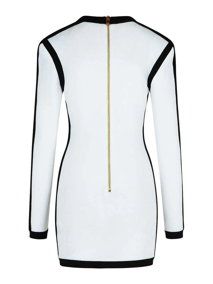 BALMAIN V-NECK BUTTON WRAP BODY-CON MINI DRESS
