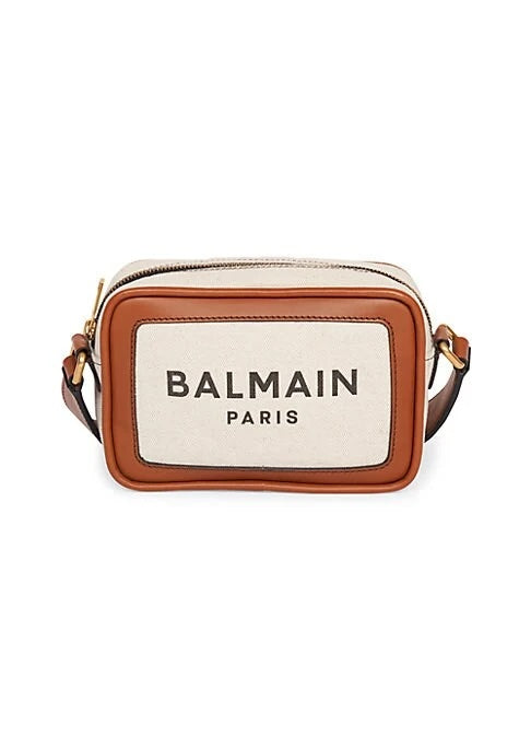 BALMAIN B-ARMY 18 LEATHER TRIMMED CANVAS CAMERA BAG