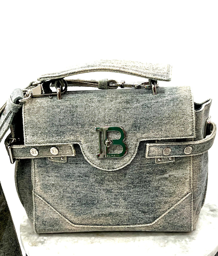 BALMAIN B-BUZZ 23 DENIM CROSSBODY BAG