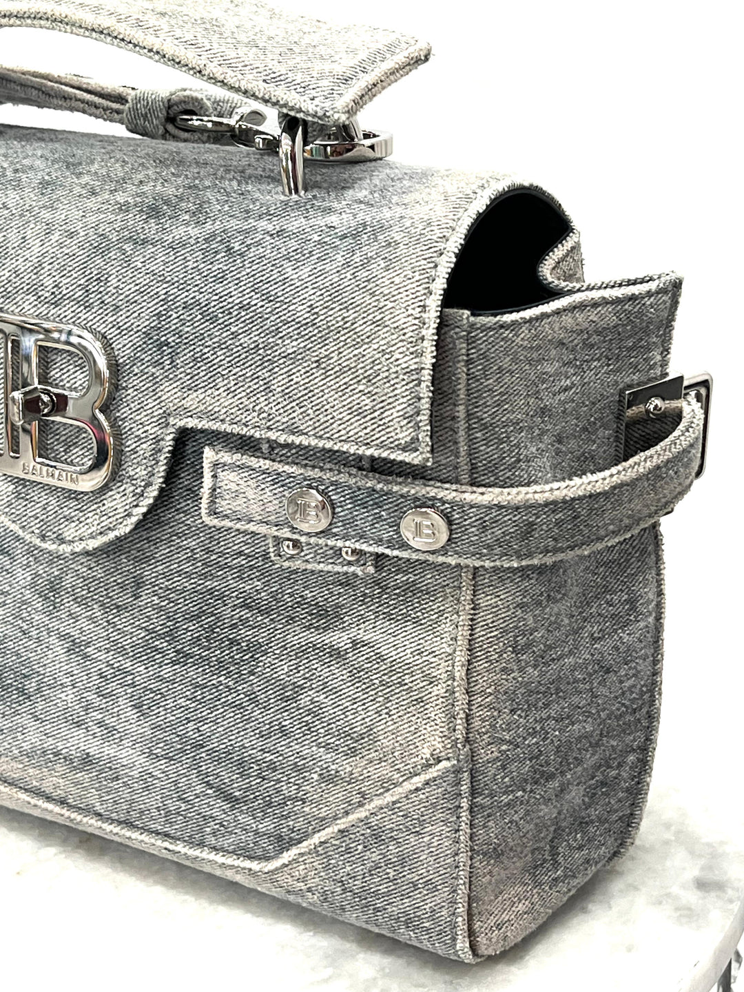 BALMAIN B-BUZZ 23 DENIM CROSSBODY BAG