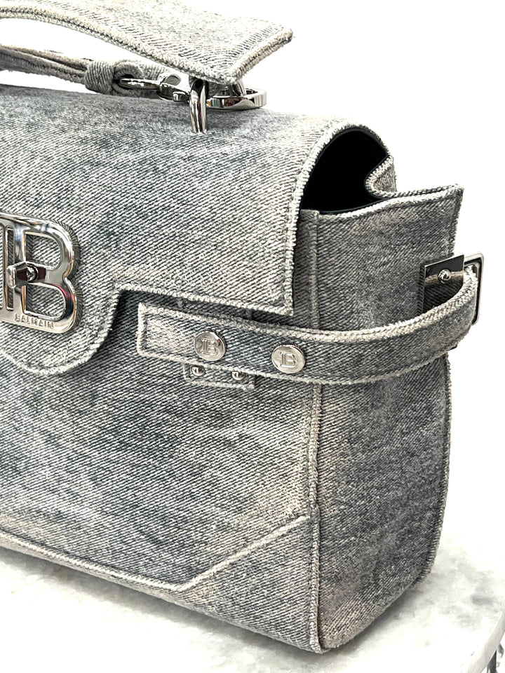 BALMAIN B-BUZZ 23 DENIM CROSSBODY BAG