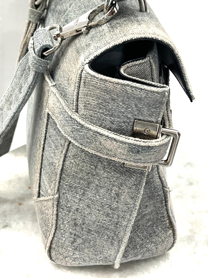 BALMAIN B-BUZZ 23 DENIM CROSSBODY BAG