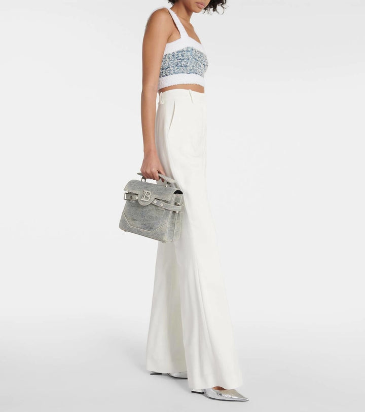 BALMAIN B-BUZZ 23 DENIM CROSSBODY BAG