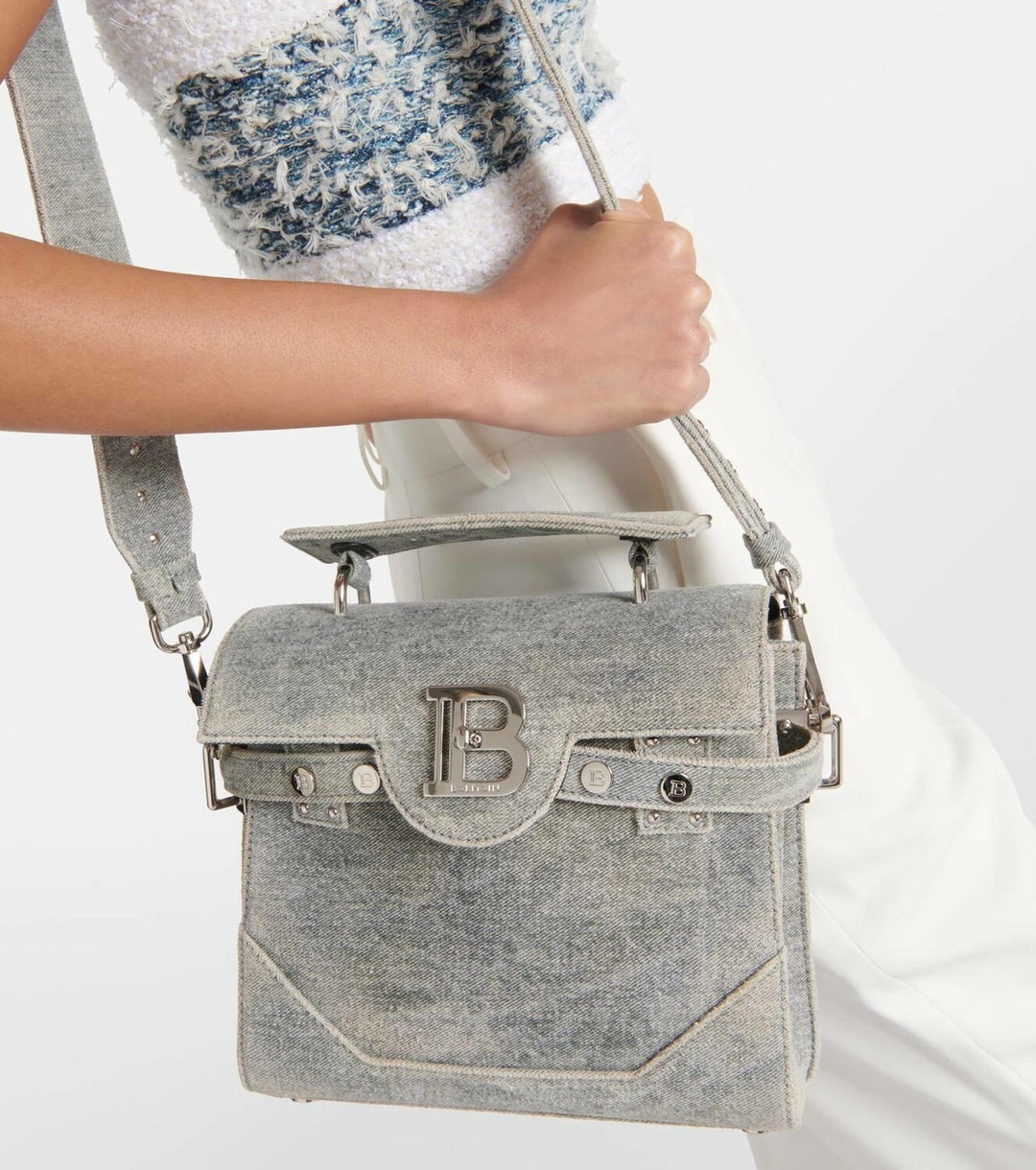 BALMAIN B-BUZZ 23 DENIM CROSSBODY BAG