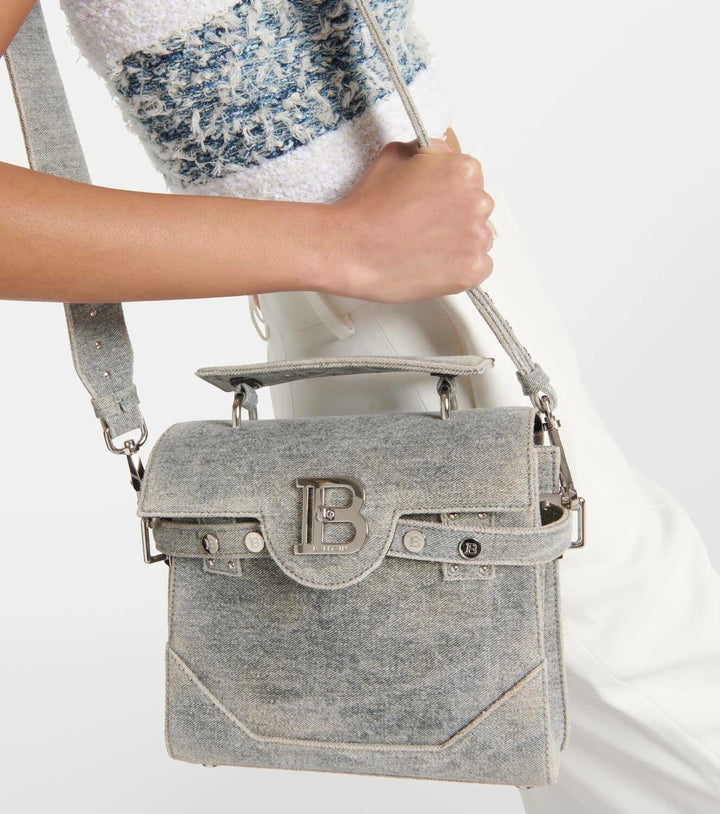 BALMAIN B-BUZZ 23 DENIM CROSSBODY BAG