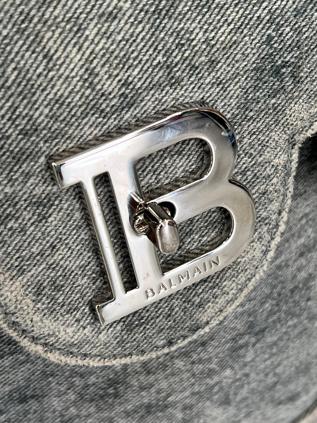 BALMAIN B-BUZZ 23 DENIM CROSSBODY BAG