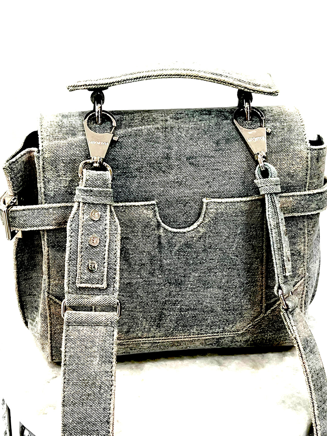 BALMAIN B-BUZZ 23 DENIM CROSSBODY BAG