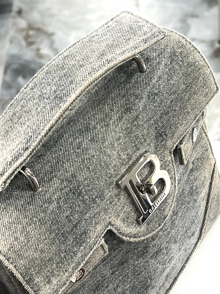BALMAIN B-BUZZ 23 DENIM CROSSBODY BAG