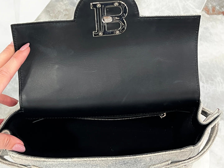 BALMAIN B-BUZZ 23 DENIM CROSSBODY BAG