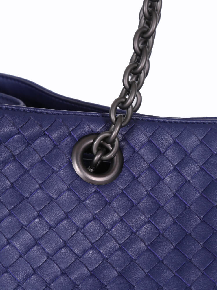Bottega Veneta Intrecciato Leather Shoulder Bag Cobalt Silver
