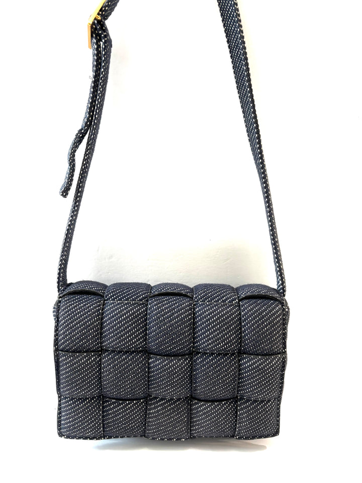 BOTTEGA VENETA DENIM INTRECCIATO PADDED CASSETTE BAG