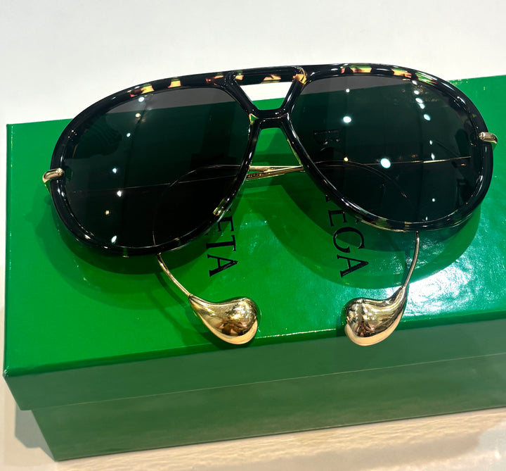 BOTTEGA VENETA DROP TORTOISESHELL ACETATE &amp; METAL AVIATOR SUNGLASSES