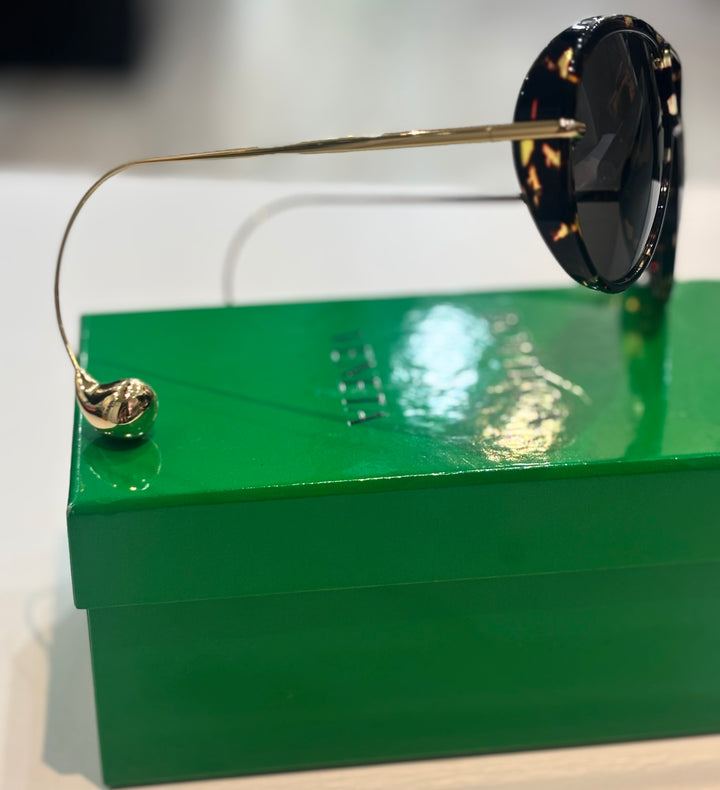 BOTTEGA VENETA DROP TORTOISESHELL ACETATE &amp; METAL AVIATOR SUNGLASSES