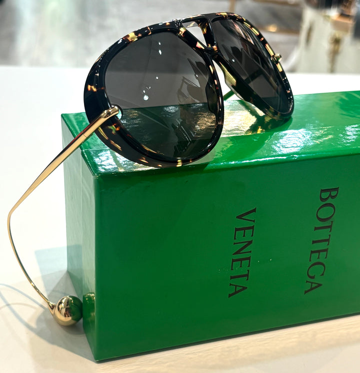 BOTTEGA VENETA DROP TORTOISESHELL ACETATE &amp; METAL AVIATOR SUNGLASSES