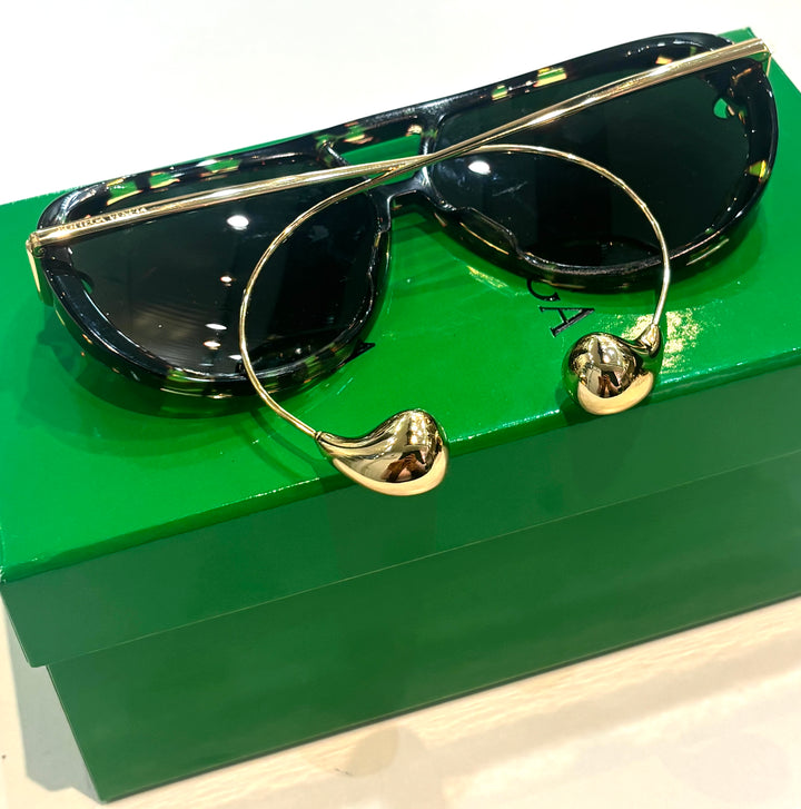 BOTTEGA VENETA DROP TORTOISESHELL ACETATE &amp; METAL AVIATOR SUNGLASSES