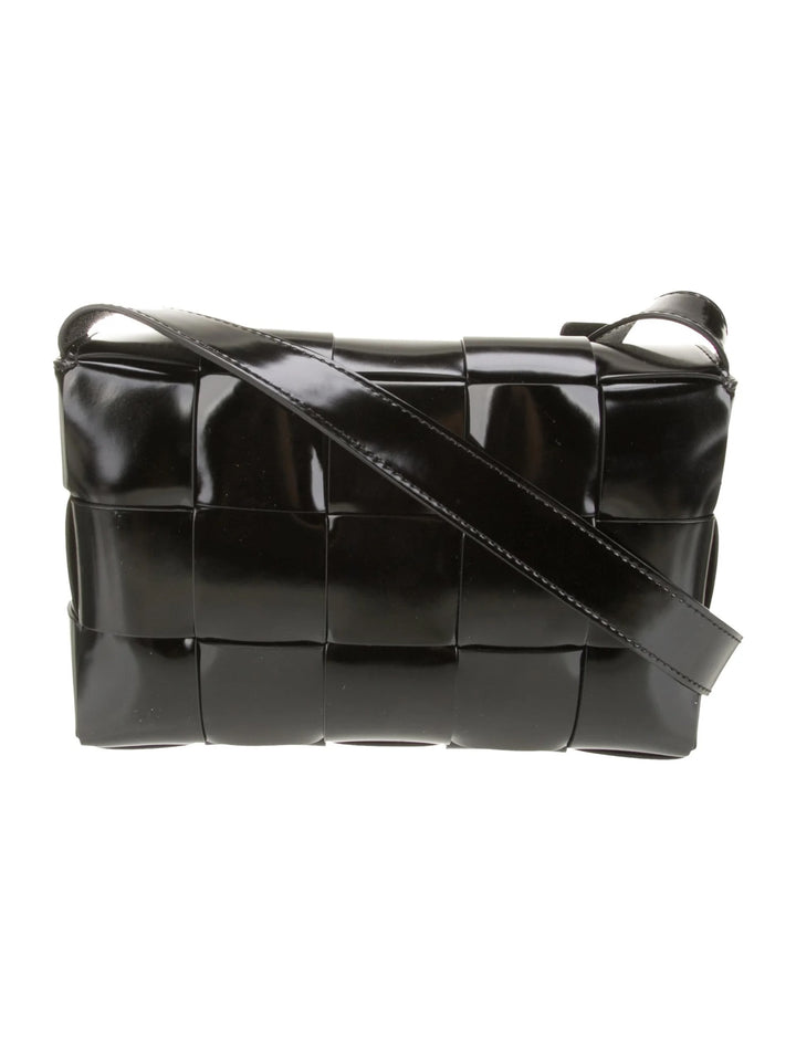 BOTTEGA VENETA INTRECCIATO CASSETTE PATENT LEATHER BAG
