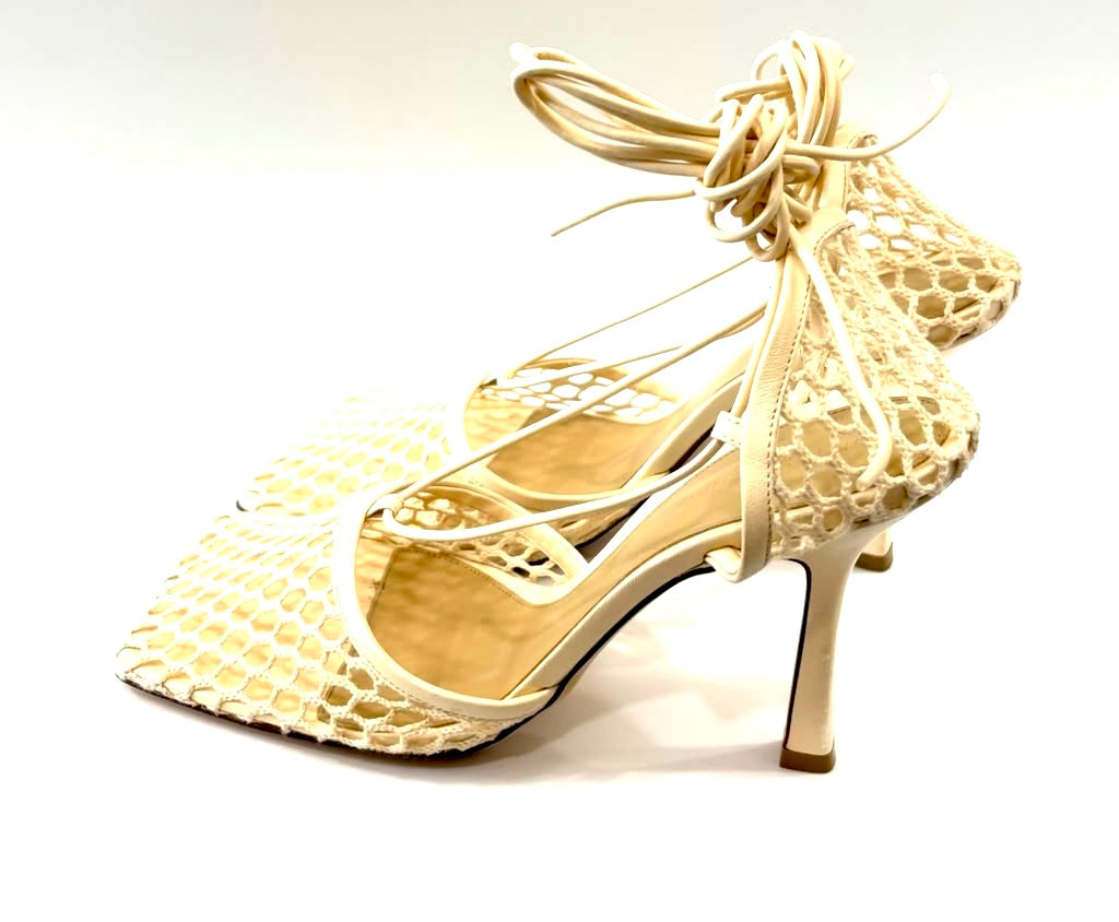 BOTTEGA VENETA LACE-UP NAPPA LEATHER TRIMMED MESH SANDALS
