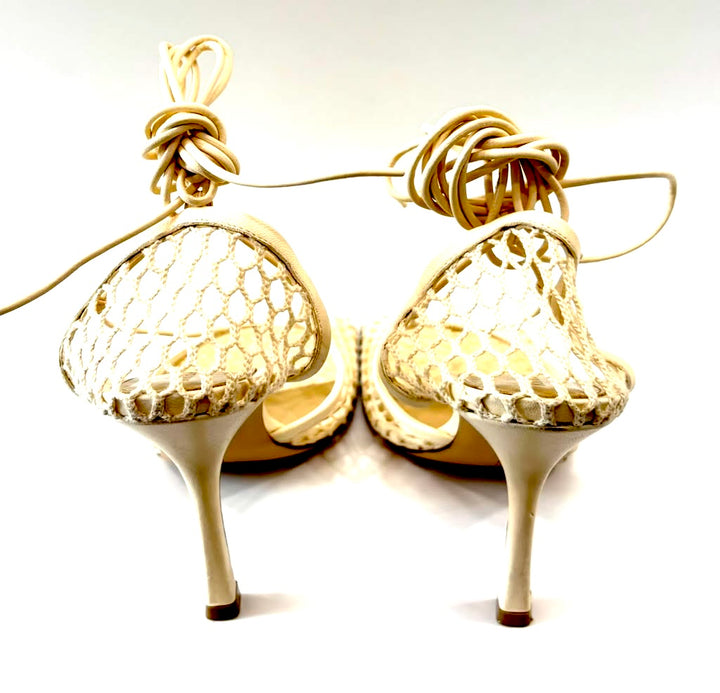 BOTTEGA VENETA LACE-UP NAPPA LEATHER TRIMMED MESH SANDALS