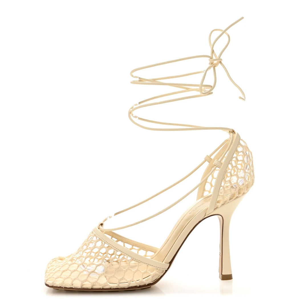 BOTTEGA VENETA LACE-UP NAPPA LEATHER TRIMMED MESH SANDALS