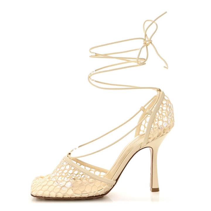BOTTEGA VENETA LACE-UP NAPPA LEATHER TRIMMED MESH SANDALS