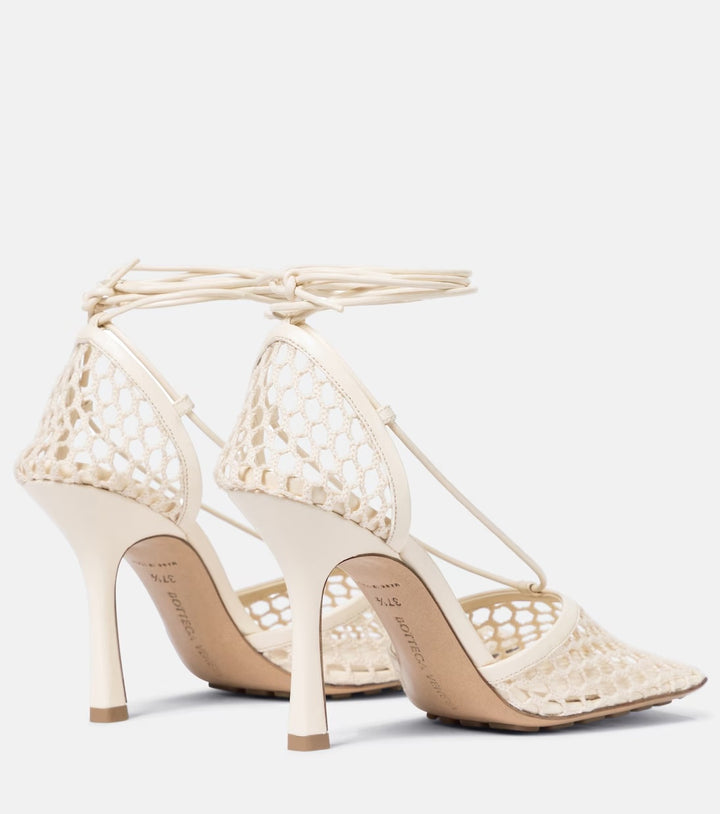 BOTTEGA VENETA STRETCH LEATHER TRIMMED MESH TIE UP SANDALS