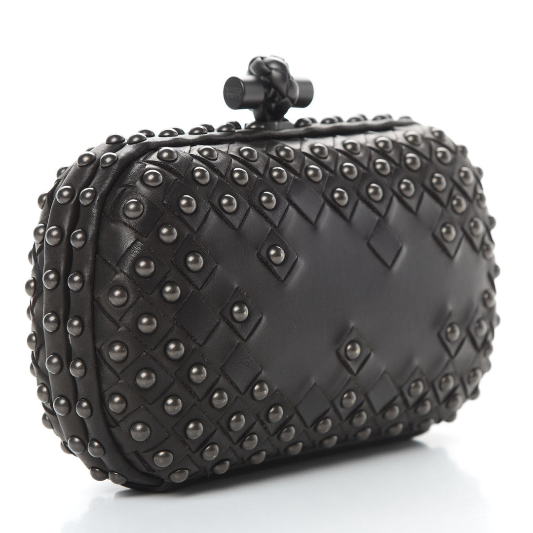 BOTTEGA VENETA WAXY NAPPA INTRECCIATO KNOT STUDDED CLUTCH BAG