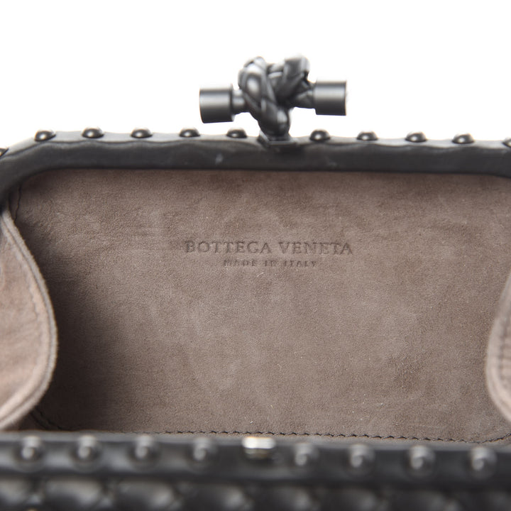 BOTTEGA VENETA WAXY NAPPA INTRECCIATO KNOT STUDDED CLUTCH BAG