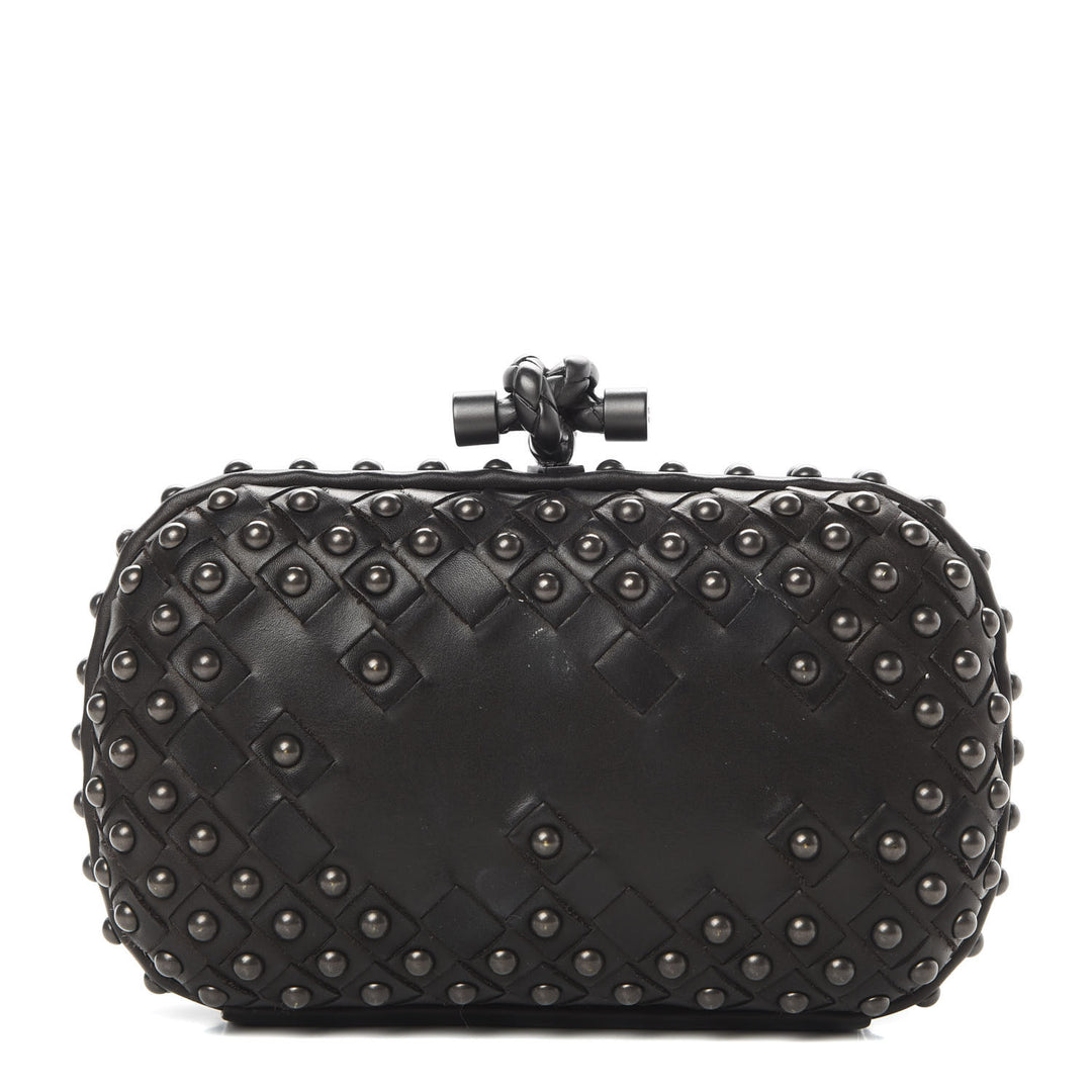 BOTTEGA VENETA WAXY NAPPA INTRECCIATO KNOT STUDDED CLUTCH BAG