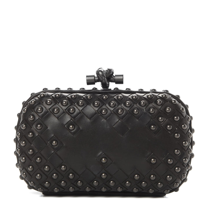 BOTTEGA VENETA WAXY NAPPA INTRECCIATO KNOT STUDDED CLUTCH BAG