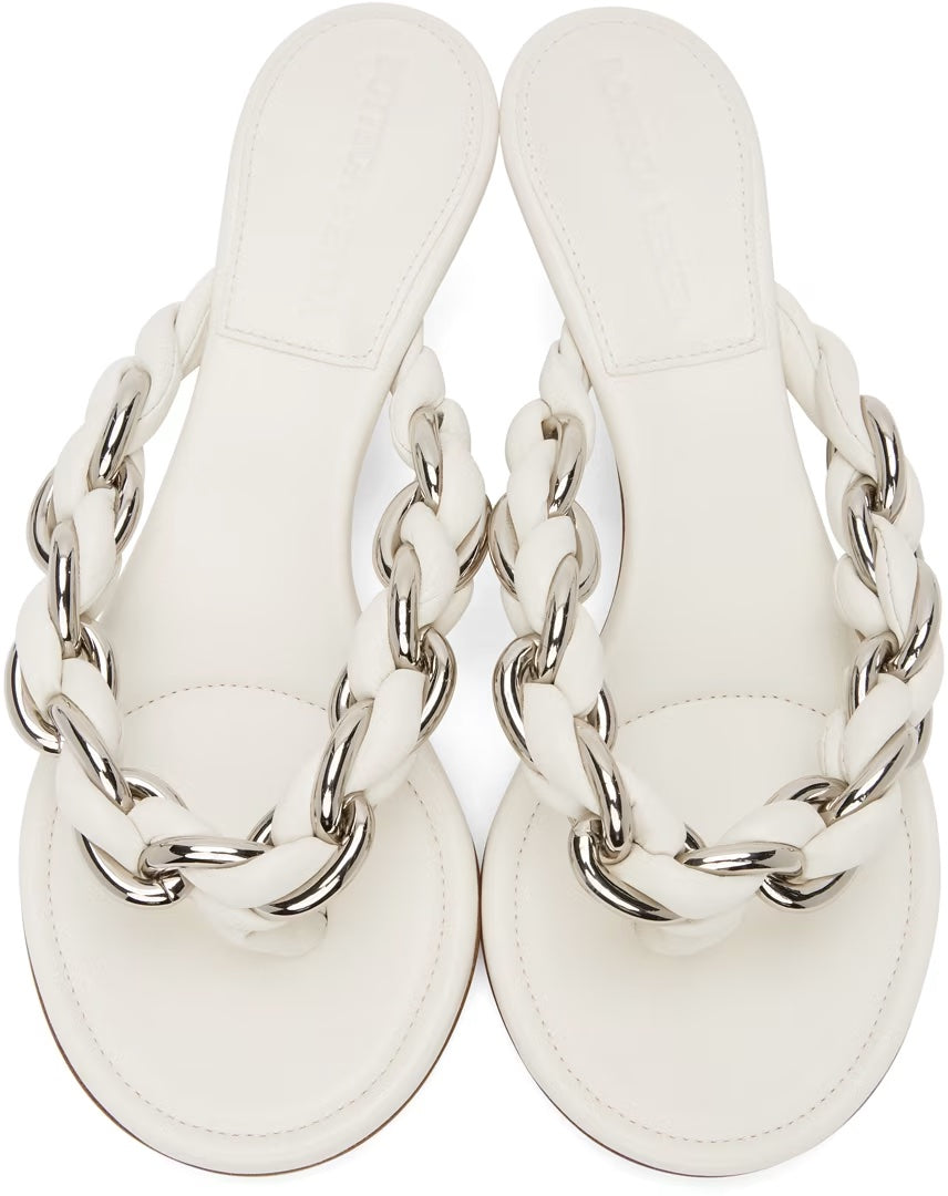 BOTTEGA VENETA WHITE CHAIN DOT MULE SANDALS