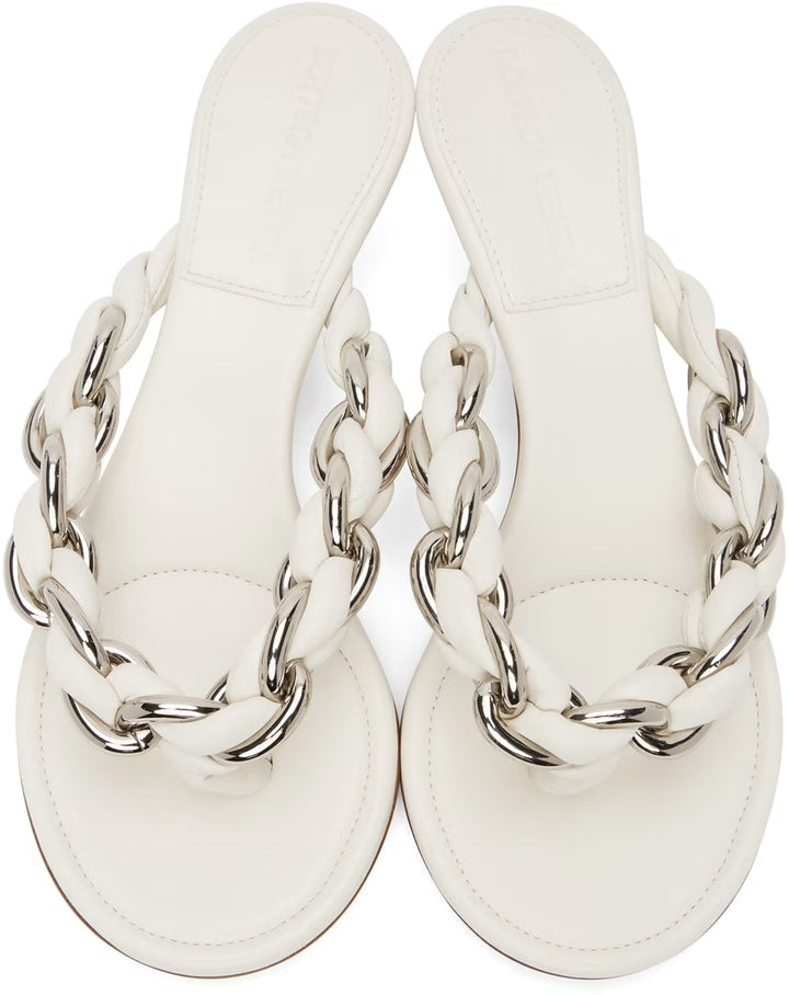 BOTTEGA VENETA WHITE CHAIN DOT MULE SANDALS