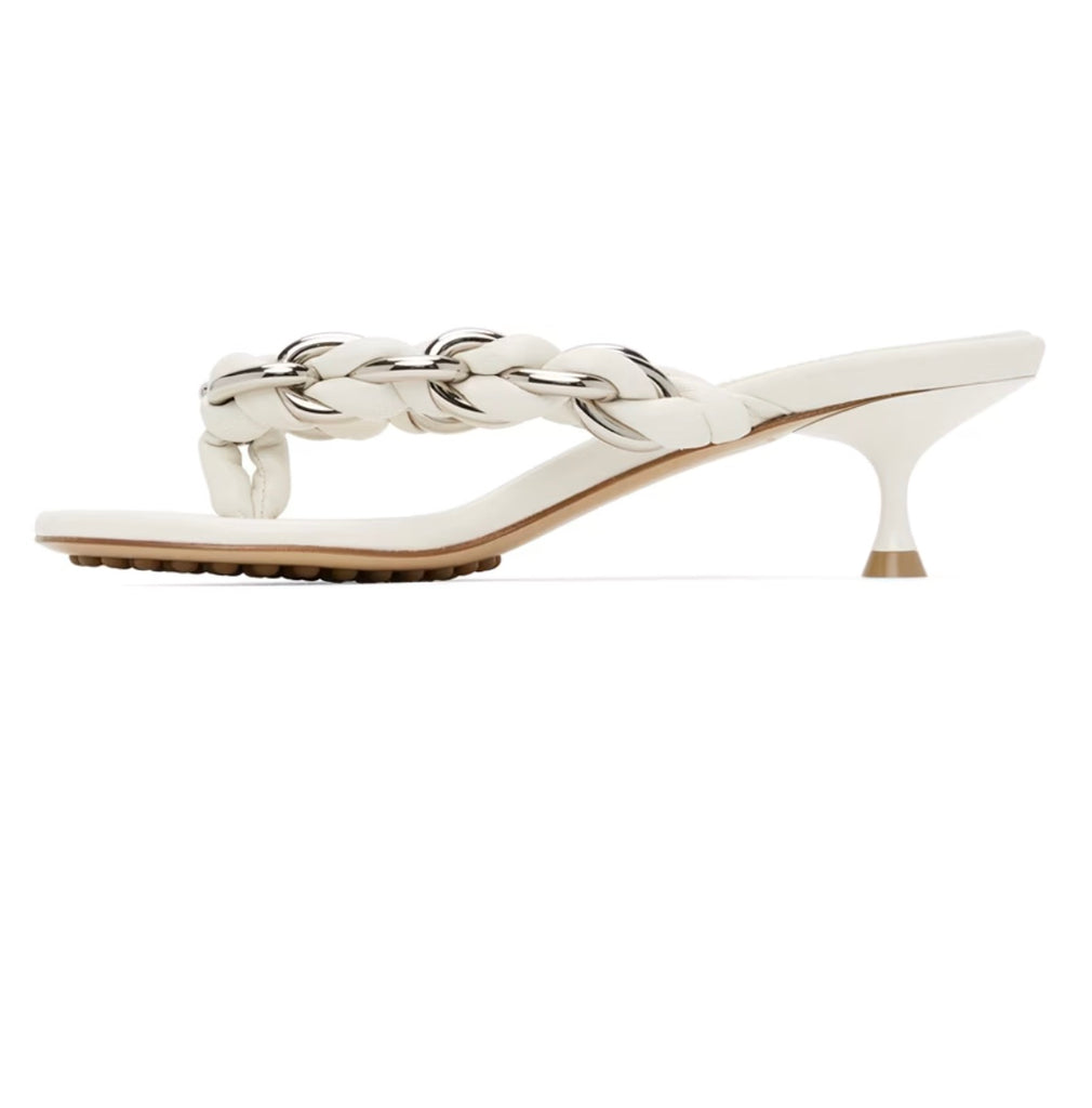 BOTTEGA VENETA WHITE CHAIN DOT MULE SANDALS – Caroline's Fashion