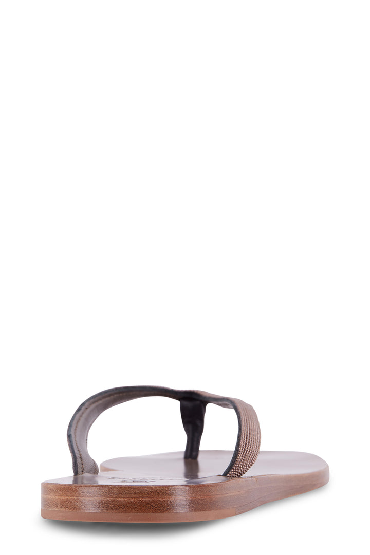 BRUNELLO CUCINELLI ROSA MONILI LEATHER THONG SLIDES