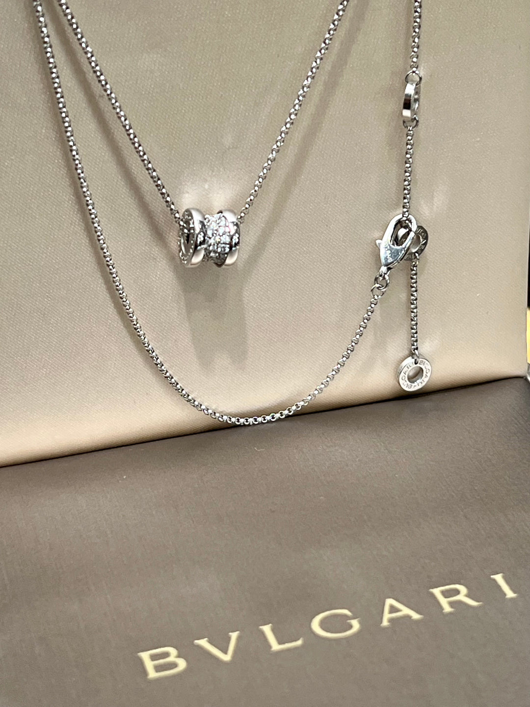 BVLGARI B.ZERO1 18K WHITE GOLD PAVE DIAMONDS NECKLACE