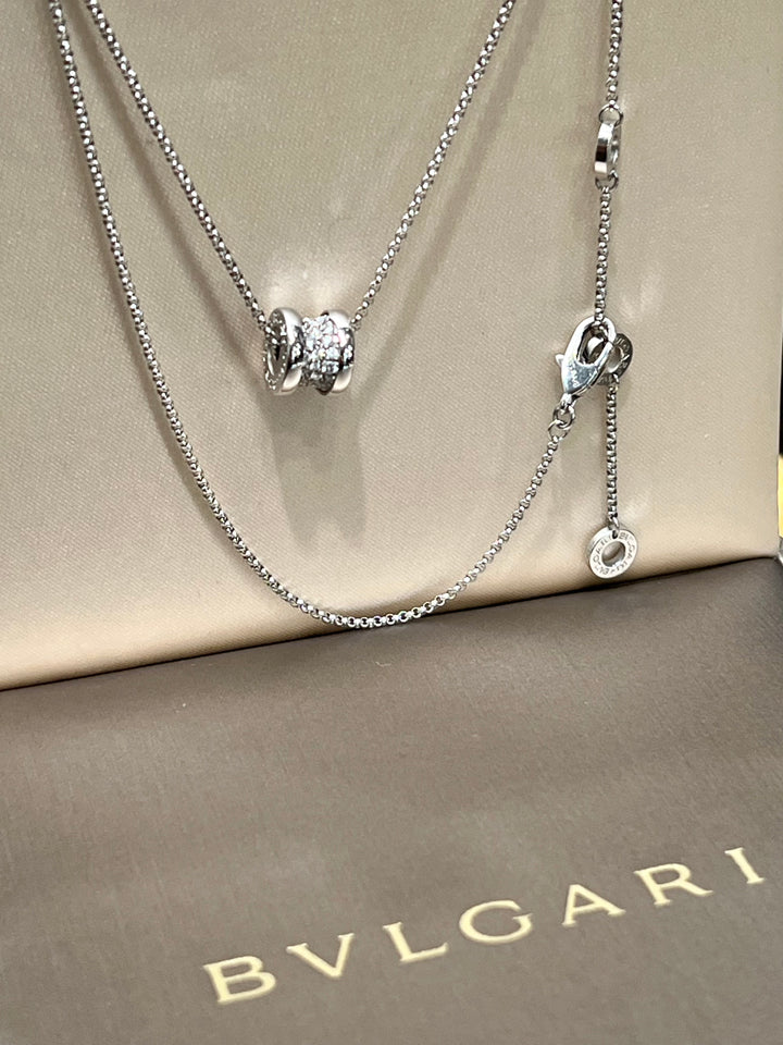 BVLGARI B.ZERO1 18K WHITE GOLD PAVE DIAMONDS NECKLACE