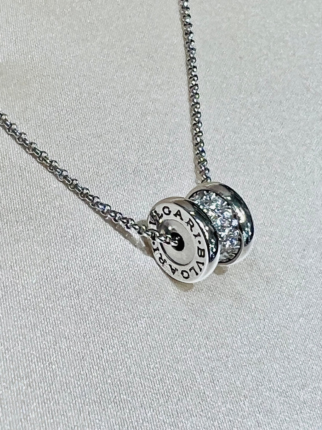BVLGARI B.ZERO1 18K WHITE GOLD PAVE DIAMONDS NECKLACE