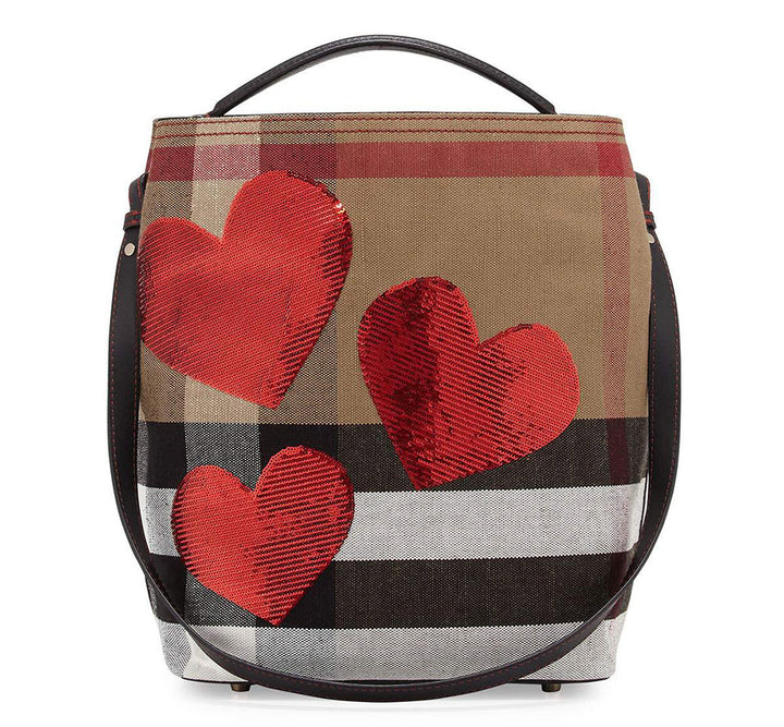 BURBERRY ASHBY LIMITED EDITION SEQUIN HEART CHECK SHOULDER BAG