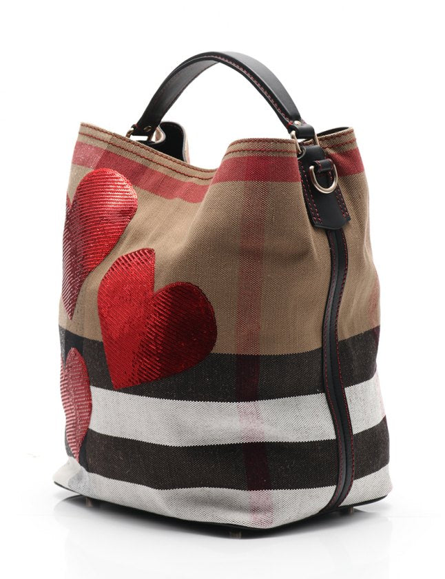 BURBERRY ASHBY LIMITED EDITION SEQUIN HEART CHECK SHOULDER BAG
